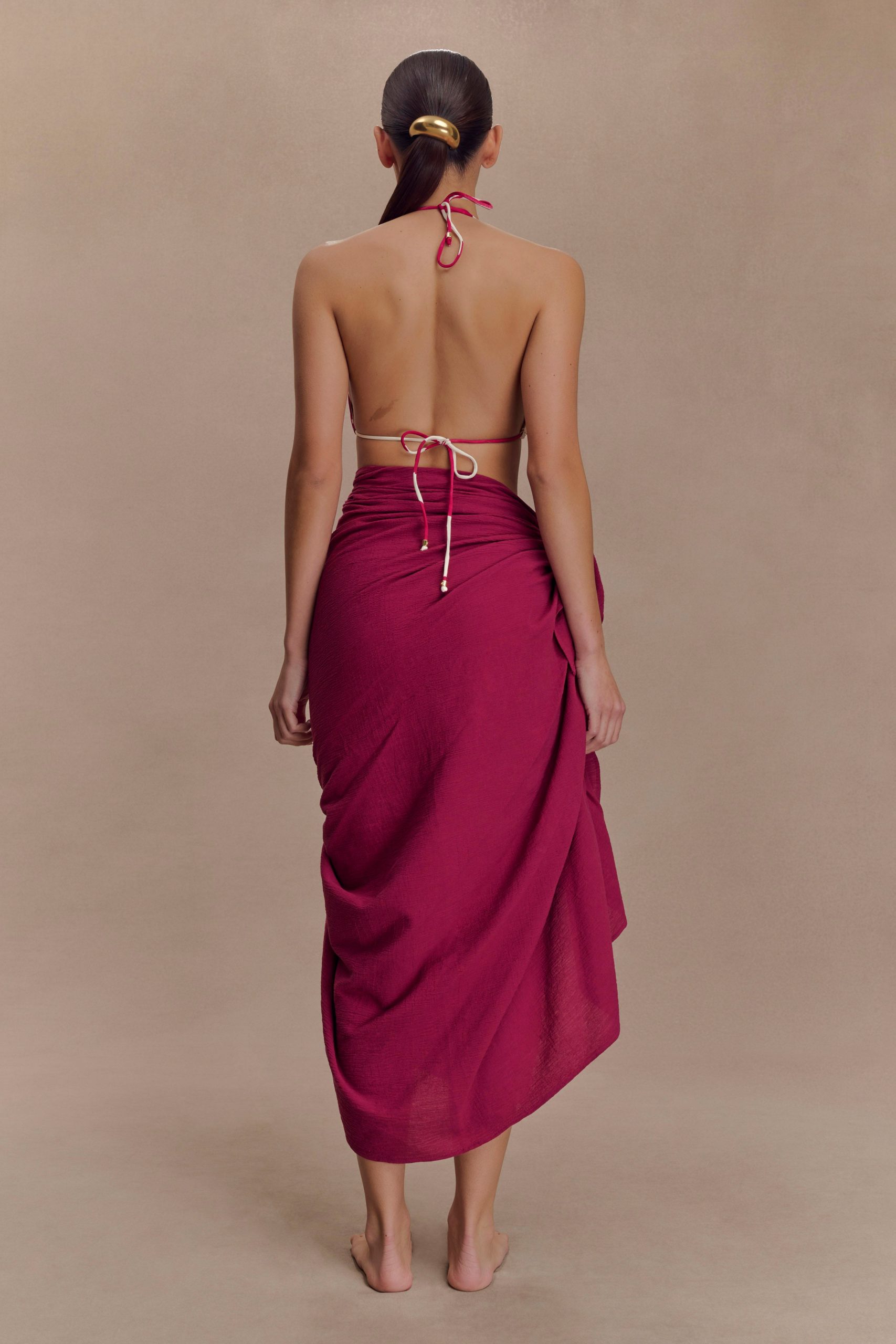 Evie Cotton Sarong - Wine - Image 2