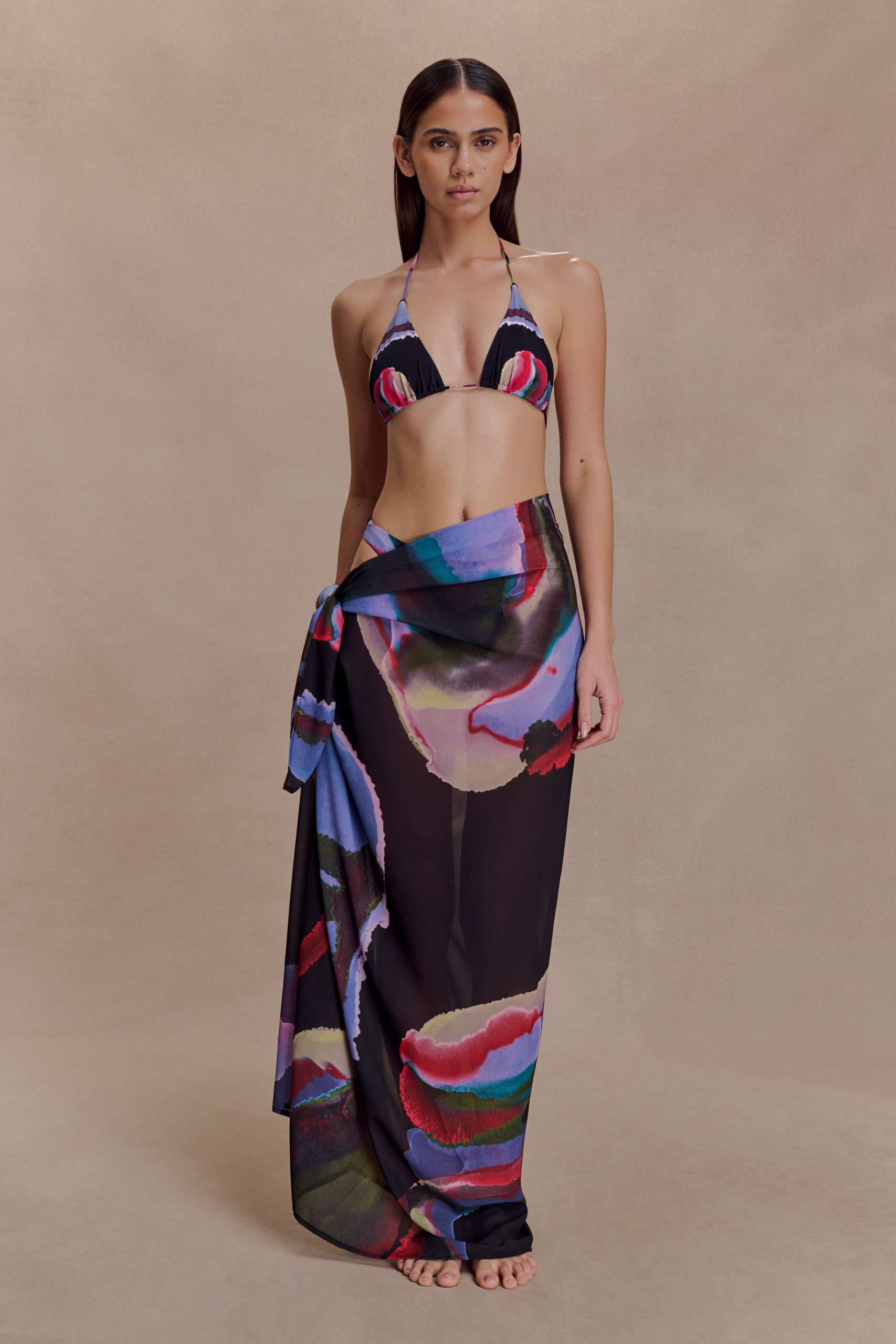 Evie Chiffon Sarong - Multi Fluid Reverie Print - Image 5