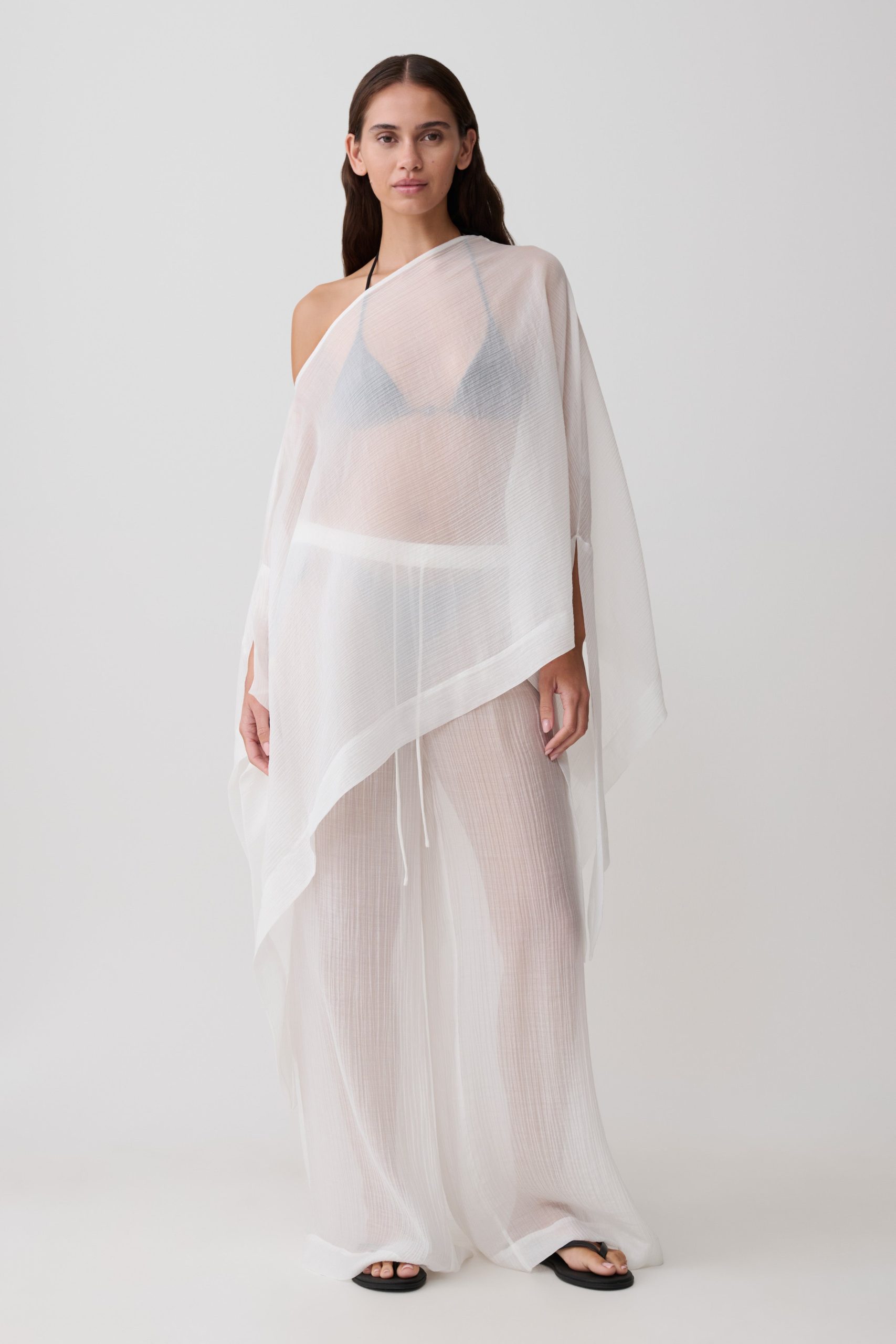 Leilani Sheer Draped Asymmetric Top - Ivory - Image 6