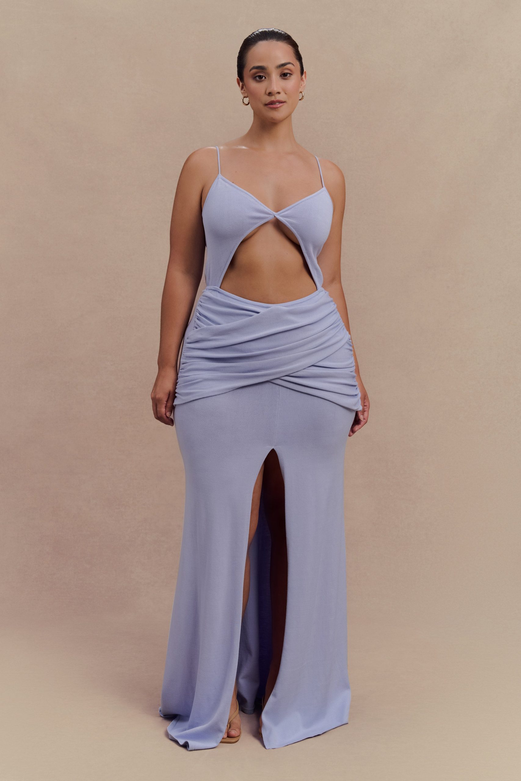 Reama Wrap Over Knit Maxi Dress - Cornflower Blue - Image 9